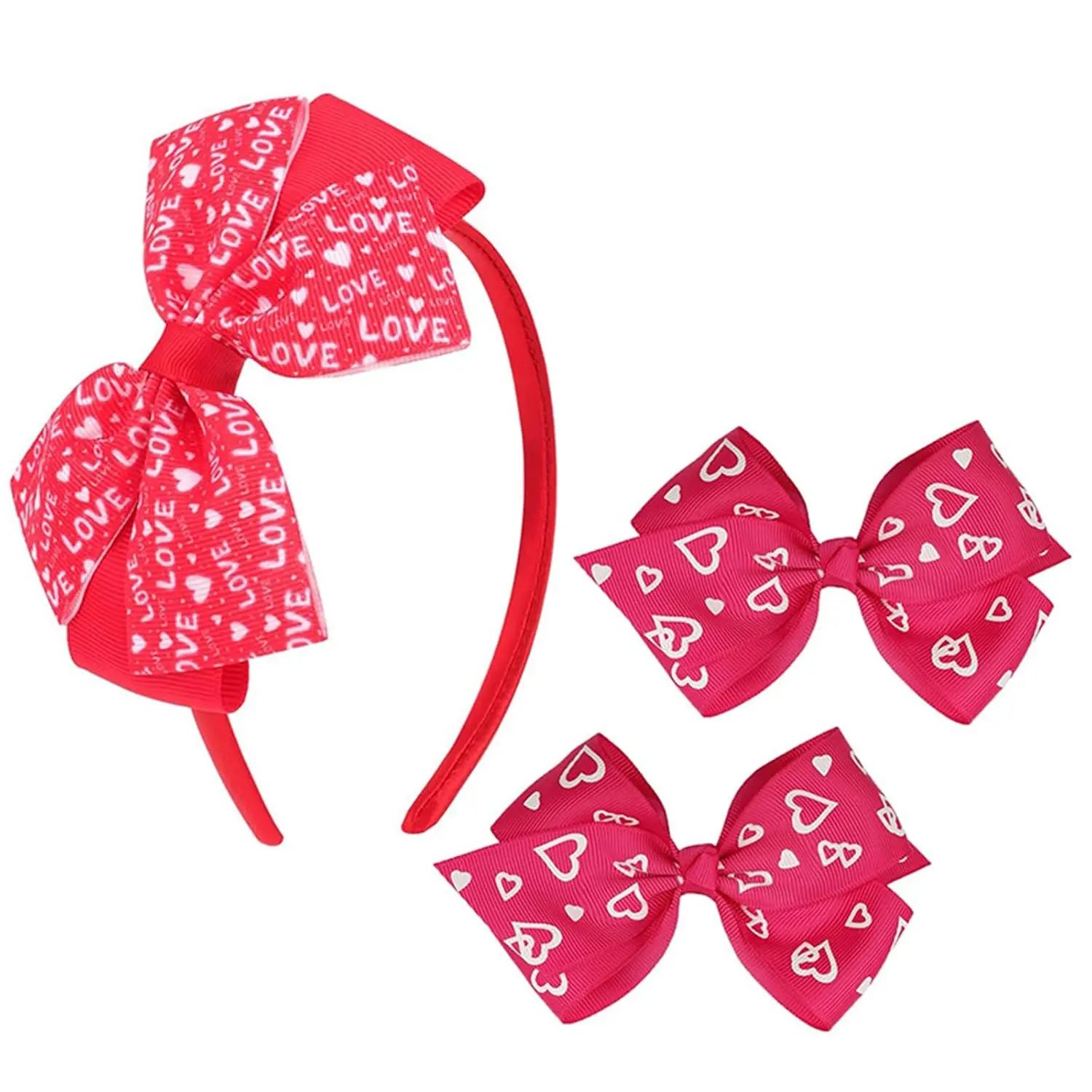 Valentine's Day Bow Headband Rose Red Cute Hair Bands with 2 count Heart Bow Hair Clips Set Valentines Headband for Party Favor Valentines Hair Accessories