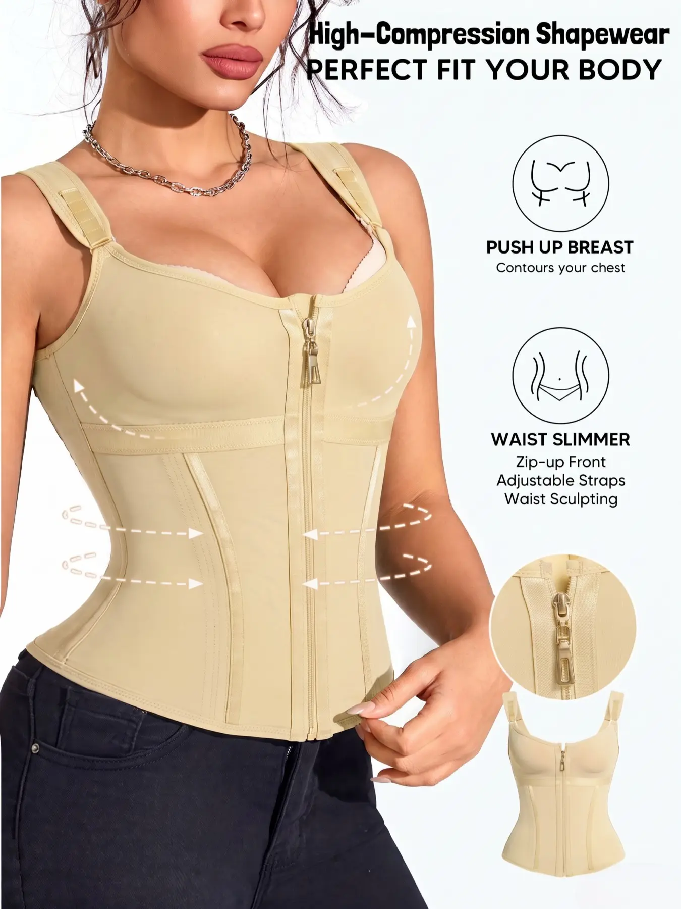 1 Count Waist Shapewear for Women with Bra Tummy Control Girdle Workout Shapewear With Adjustable Shoulder Strap, Women's Waist Trainer, Body Shapewear, Womenswear,Colombian Shapewear Tops, Corset, Suitable For Daily Wear