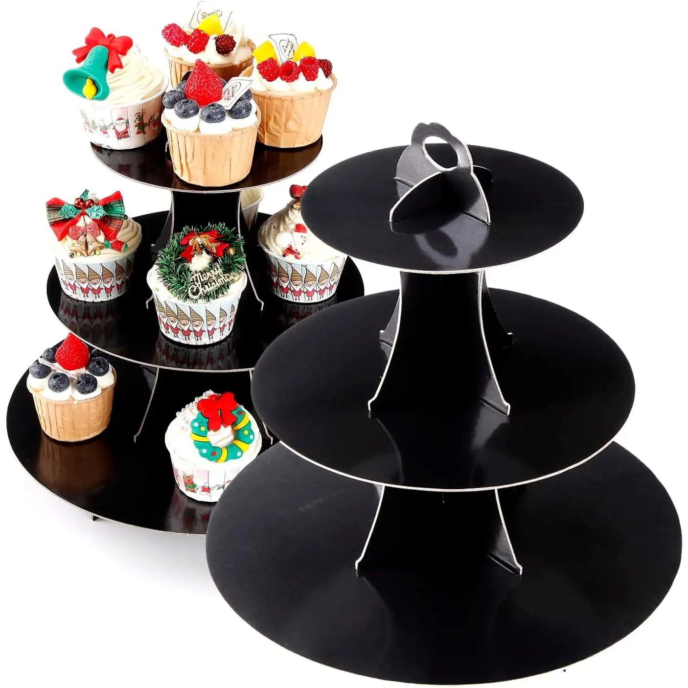 Cupcake Stand 2 count, 3-Tier Cupcake Stand Display, Cardboard Cup Cake Tower Stand, Disposable Dessert Stand for Birthday  Party  Shower  Decorations, Black