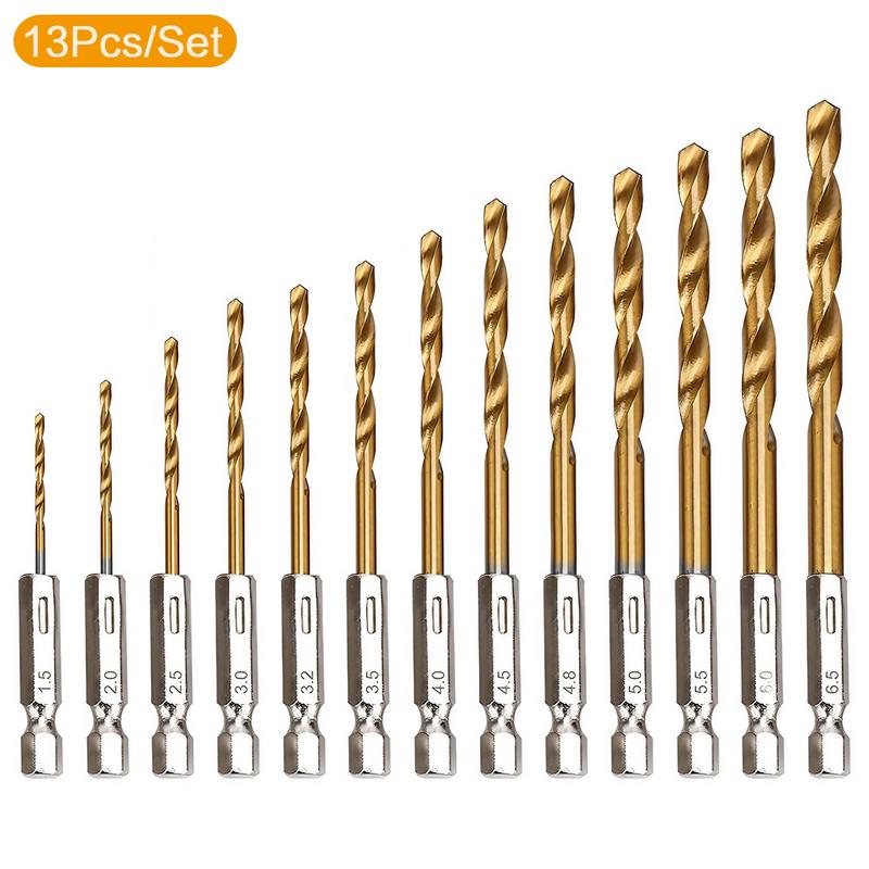Titanium Coated Twist Drill Bit Set, Hex Shank High Speed Steel Drill Bits 1.5mm-6.5mm Spiral Saw Drill Bit, Quick Change Woodworking Drilling Tool, Gift