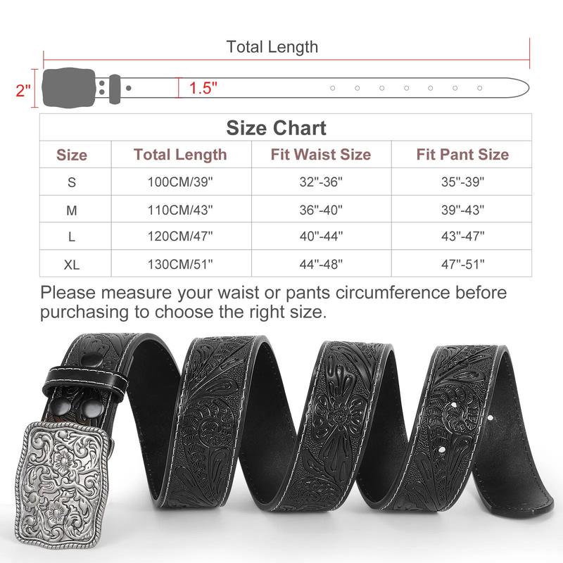 XZQTIVE Men's Western-Style Belt: Crafted from Embossed & Engraved Leather, featuring a sturdy buckle.  Perfect for jeans & pants, showcasing a rugged cowboy or rodeo vibe.  Adding a touch of masculinity to your everyday or special occasion outfits.