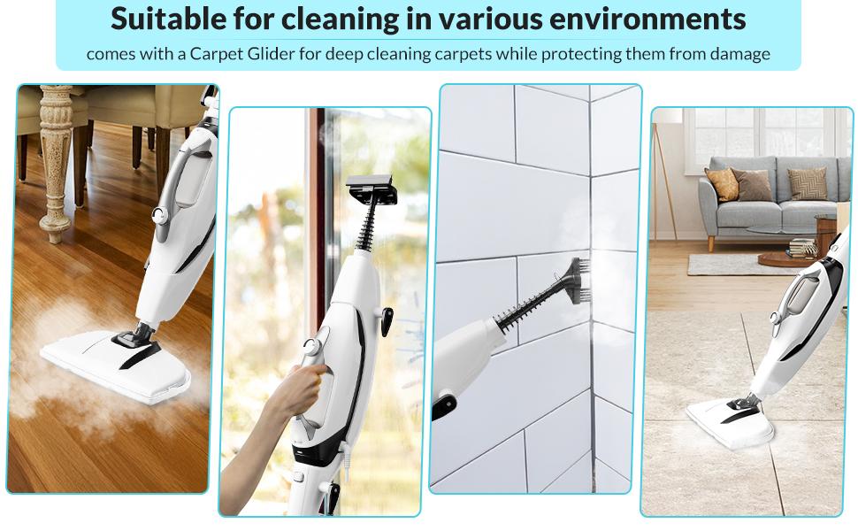GLEEHILL 10-in-1 Steam Mop Kit with 1550W Rapid Heating Detachable Handheld Steamer for Carpet Floor Tile Grout 8m Cord Multi-Surface Cleaner Eco-Friendly Chemical-Free