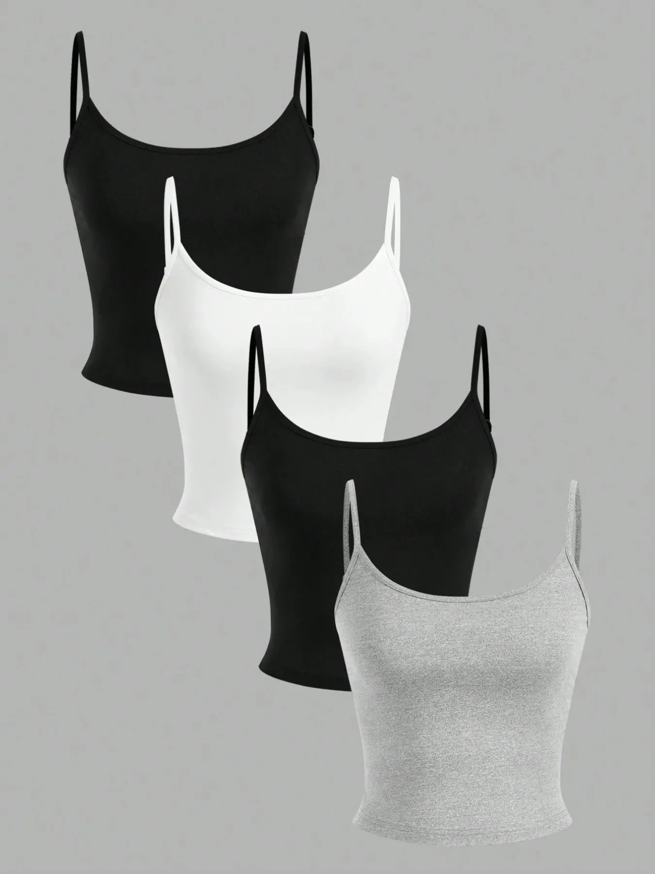 4 Piece Set Simple Minimalist Casual Solid Color Elastic Thin Straps Spaghetti Strap Short Tank Tops, Slim Fit Sleeveless Layering Innerwear, Versatile Basic Undergarments