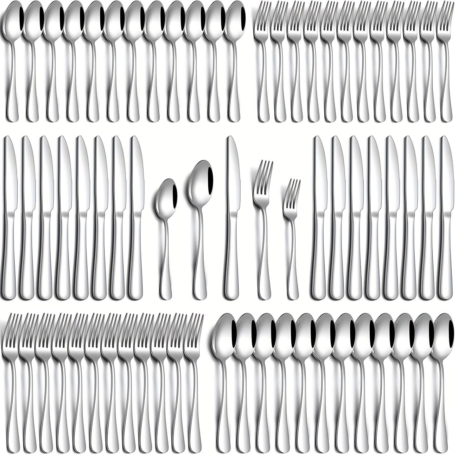 60pcs Silvery/Black Stainless Steel Silverware Suitable For 12 People To Use, Steak Knife, Salad Fork, Dessert Spoons, Cutlery Set With Gift Box, Kitchen Accessories, Home Outdoor, Wedding Camping Stuff, Christmas Party Gift, Dishwasher Safe