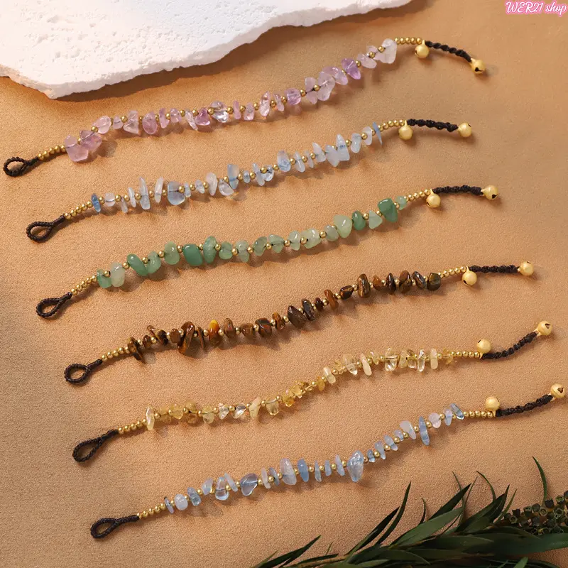 Hand Woven Cord Bracelets | Viral 2026 Ins Trend Natural Crystal Stackable Wrist Bands, Aquamarine Amethyst Adjustable Braided Jewelry, Unisex Matching Hand Rope for Daily Outfit Fans Friendship Anniversary Gift