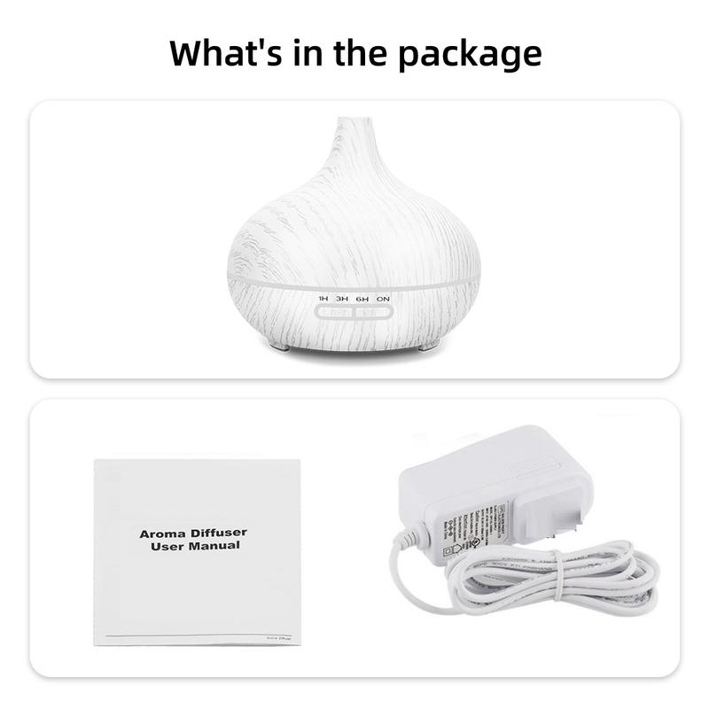 Wood Grain Essential Oil Diffuser  550ml, Remote Control, Ultrasonic & Whisper Quiet  with 6 Premium Oils