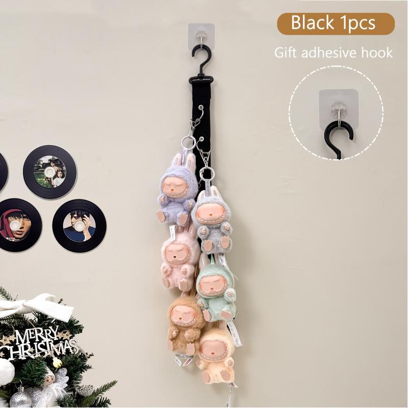 Doll Wall Hanging Storage Rack, Display Shelf Organizer, Stainless Steel Hat Holder with 8 Clips, Holds 16 Baseball Caps, Hat Hooks Storage