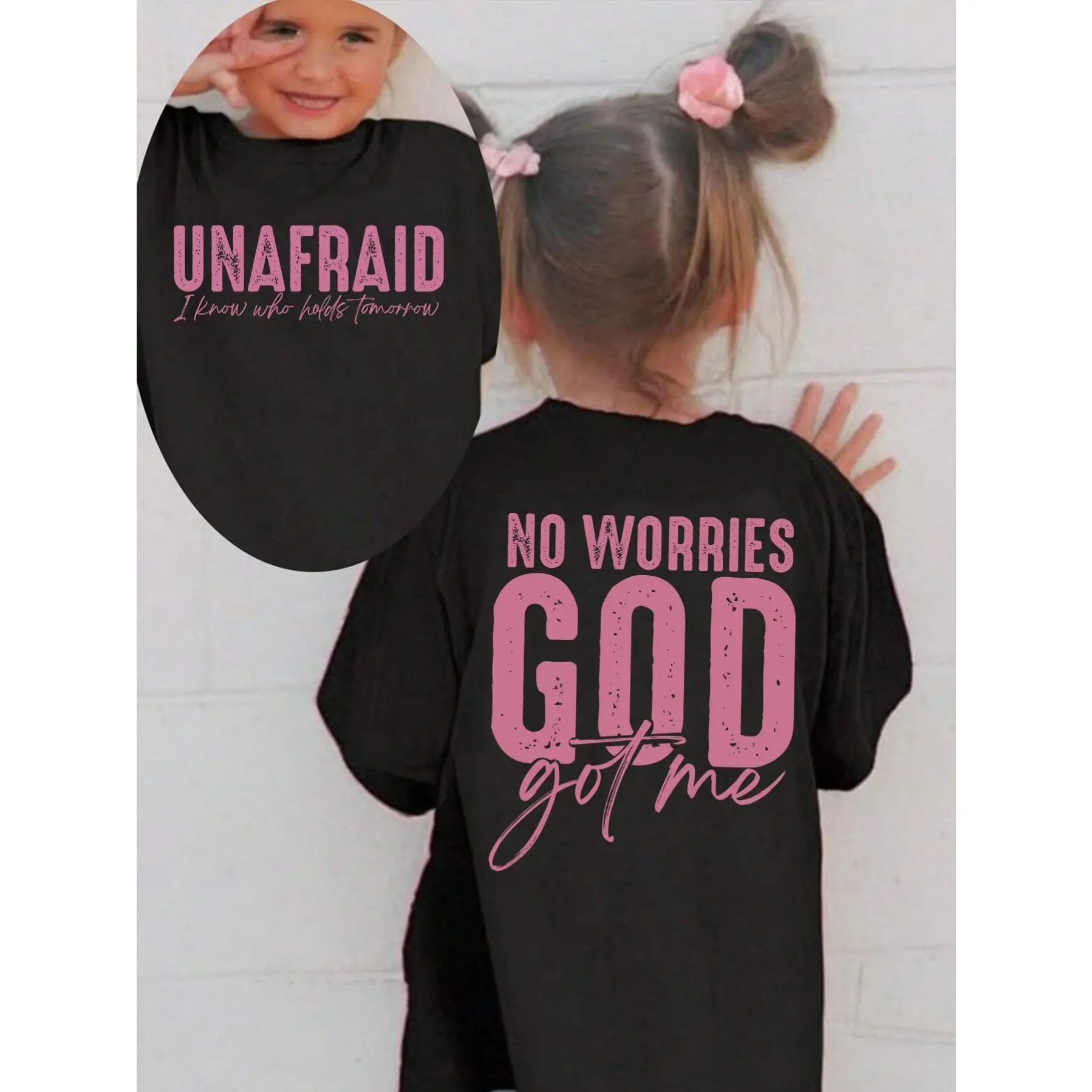 Girls' Short-Sleeve T-Shirt Summer Fashion with "No Worries" Letter Print Casual Versatile Top
