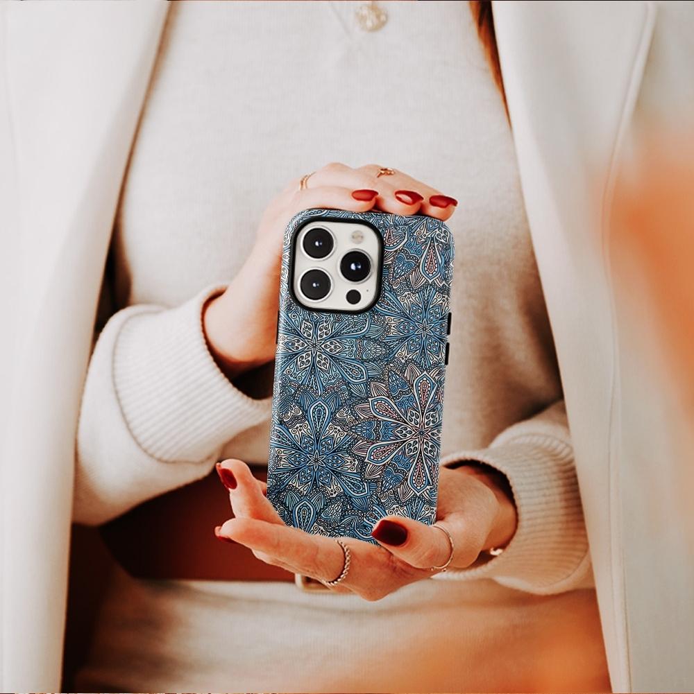 Blue pattern Compatible with iPhone 16 Pro Max 15 Plus 14 13 12 11 XS XR Phone Case Hard Shell Rugged Phone Case Anti-scratch Shockproof Frosted Protective Cover Waterproof Outer Layer Durable Shell