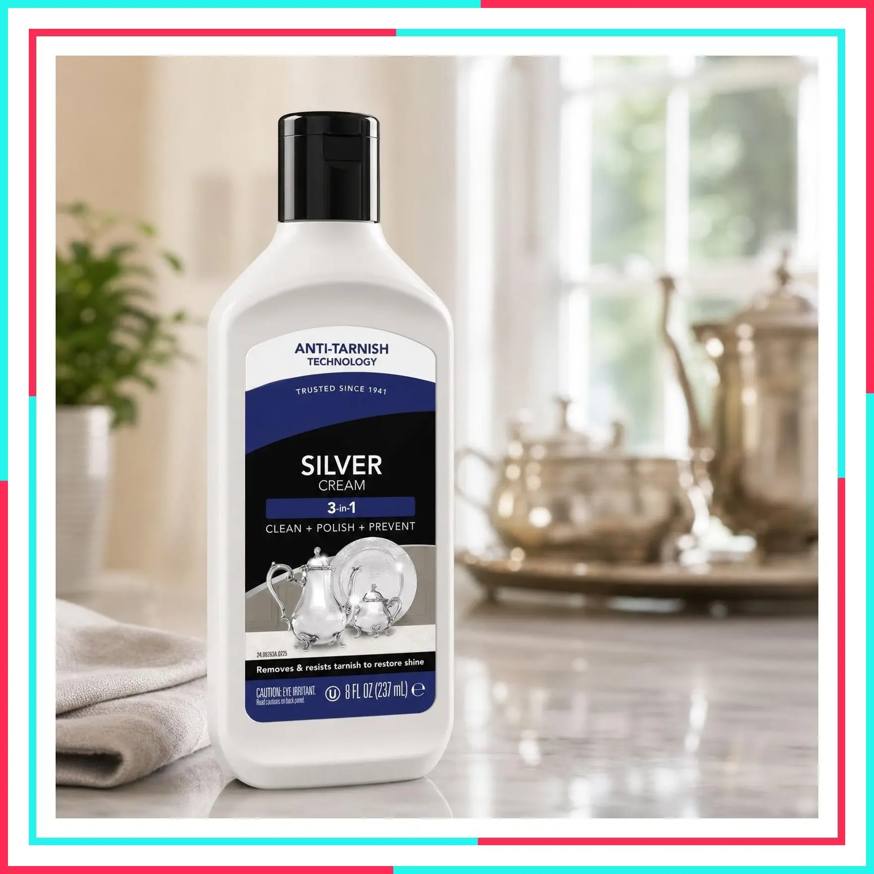 3-in-1 Silver Cream Cleaner with Anti-Tarnish Technology - Cleans, Polishes, Shines & Restores, Removes & Prevents Tarnish, 8 Oz