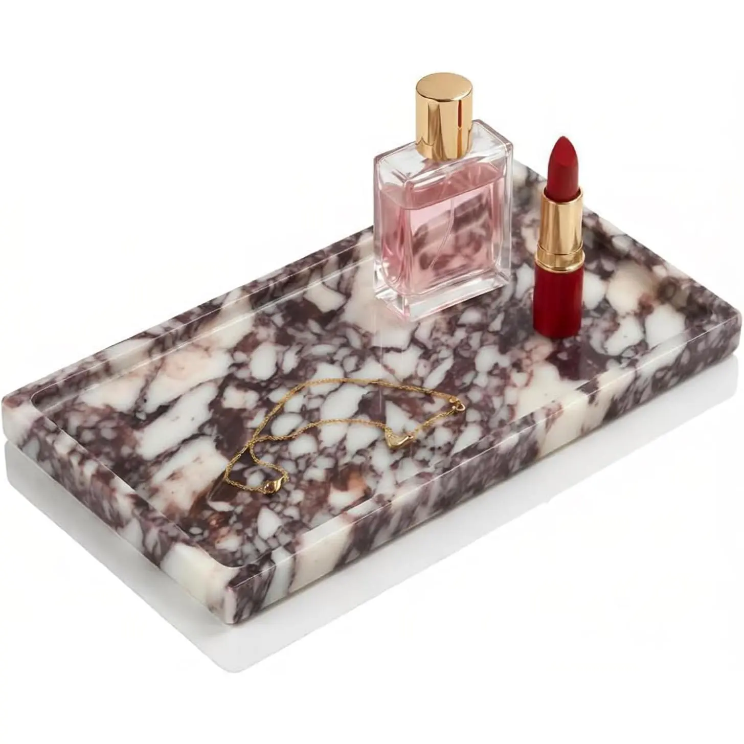 Calacatta Marble Tray, Marble Bathroom Tray Organizer, Home Decor & Storage| Luxury Stone Tray for Bathroom Vanity, Kitchen Counter, Perfume, Jewelry, Polished Surface, Durable Serving & Storage