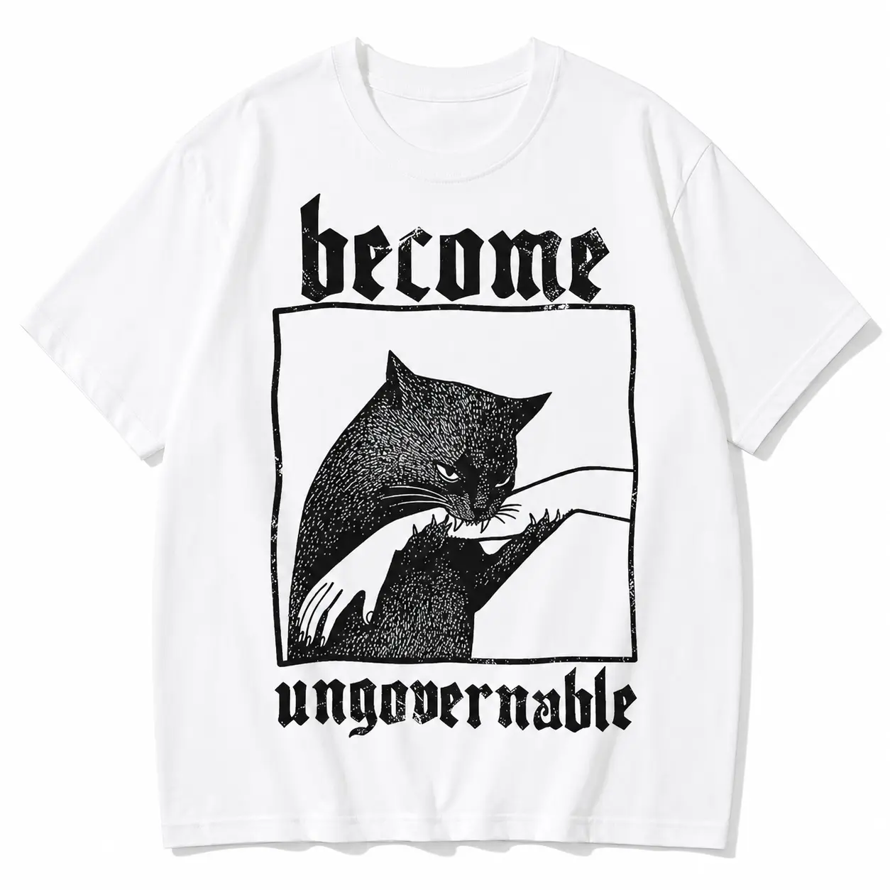 🐈✋ Become Ungovernable Cat Biting Hand T-Shirt, Funny Cat Meme Graphic Tee, Silly Cat Gag Gift, 100% Cotton, Unisex Fit, Ships from USA
