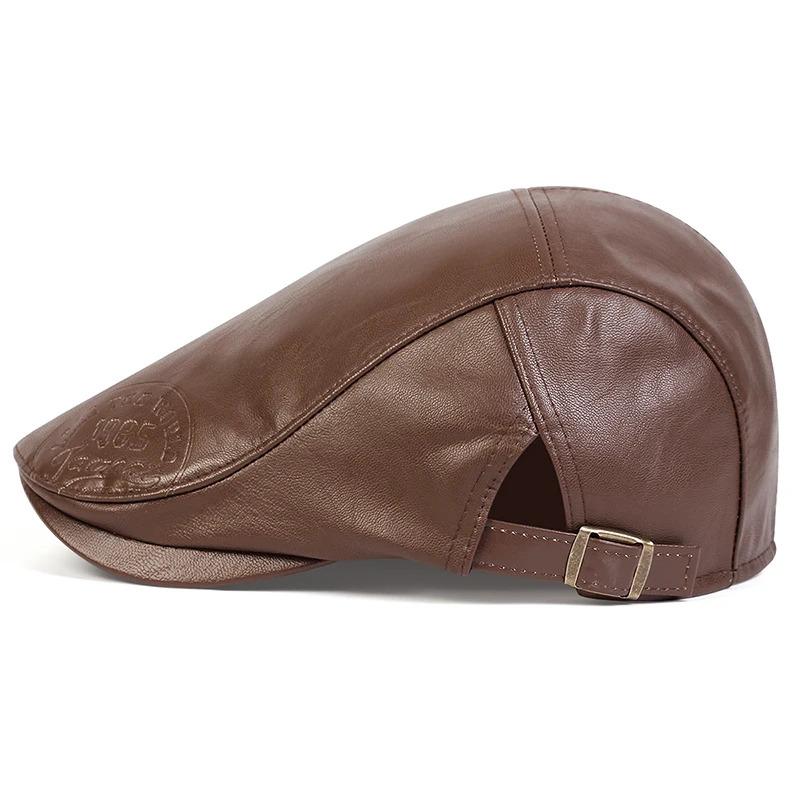 Men Retro 1985 Pu Leather Newsboy Caps British Painters Hats Spring Autumn Side Adjustable Flat Cap Hip Hop Berets