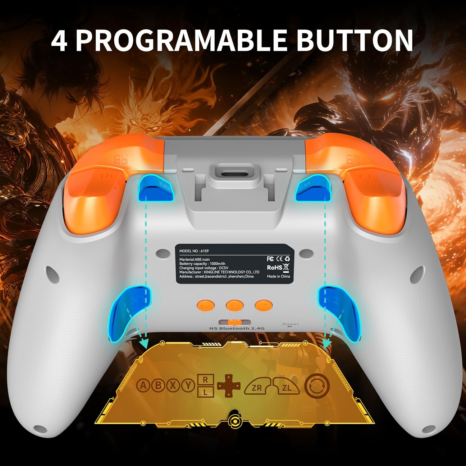 Gaming Controller, PC Controller for PC//P3/iOS/Android with 4 Programing Buttons, Hall Effect Trigger, RGB Lighting,1000mAh , Turbo, Dual Vibration, Screenshot, White