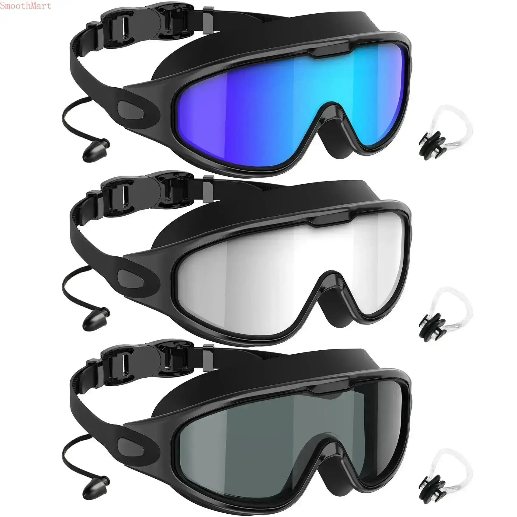 3 Pack Unisex Adult Wide View Swim Goggles Set, UV400 Anti-Fog Leakproof Silicone Swimming Goggles With Nose Clips, Outdoor Water Sports Accessory summerwins bathingsuitwomenset