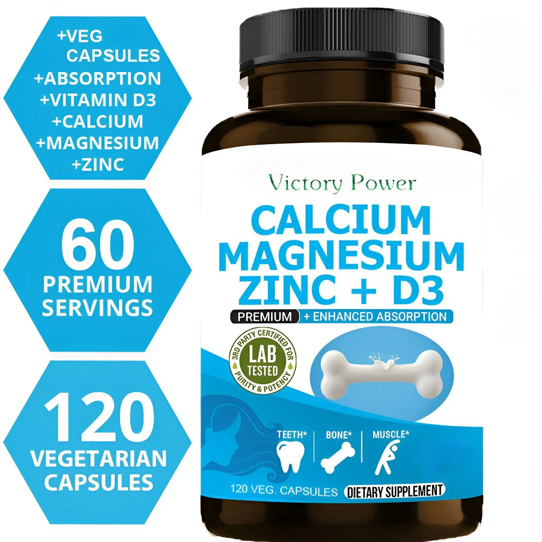 Calcium Magnesium Zinc & Vitamin D3 Capsules for Immune System, Bone, Nervous System Health Support Supplement