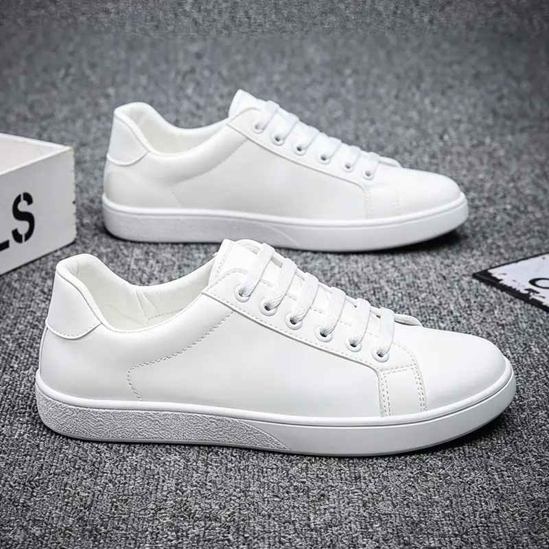 New Arrival Men's Casual Low Top Leather Shoes for Spring and Autumn, Minimalist White Sneakers for Students with Waterproof Upper, Wear-resistant and Versatile for Outdoor Trips