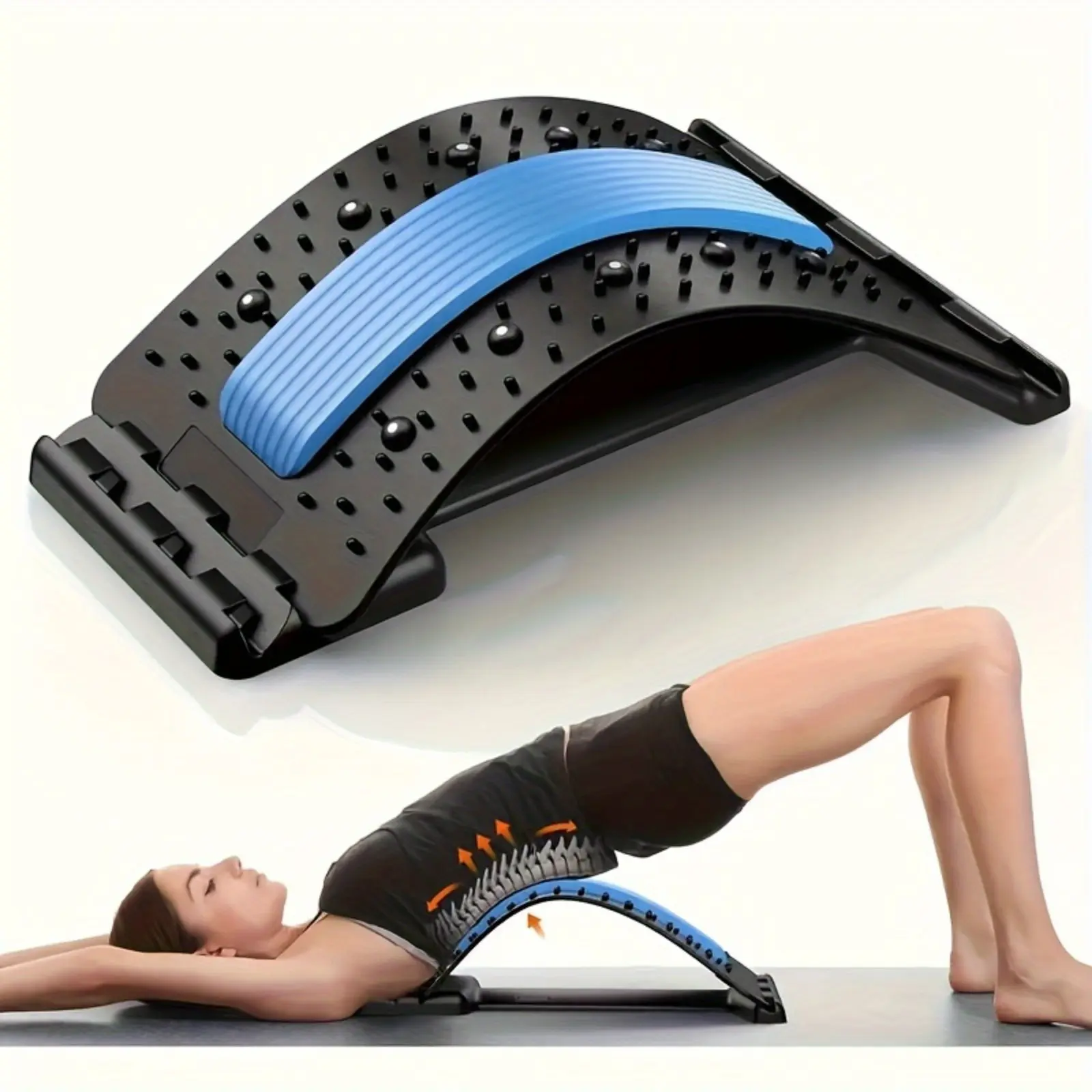 Relaxing Lumbar Backboard, Multi-Layer Rear Biscuit, Upper And Lower Back Stretching And Relaxation Waist Device Lumbar Support Spinal Board, with 3 Adjustable Settings, for Chair And Car, with Massager