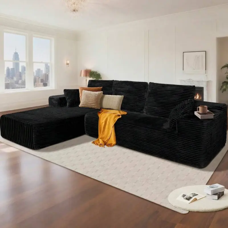 ,corduroy,RicenPotato 105'' Plush Cloud Sectional Couch, Boneless L Shape Couch With Deep Seat, Sectional Sofa, Living Room Sofa, No Assembly Required, Minimalist Modular Couches Sleeper For BedroomApartment Lounge,Sofa De Sala, Couch, Sofa Cama, Muebles