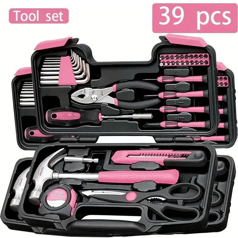 39-Piece Durable Carbon Steel Household Hardware Kit, Comprehensive Manual Hand Implements with Wrench, Hammer for DIY Projects, Home Repair, Car Tools
