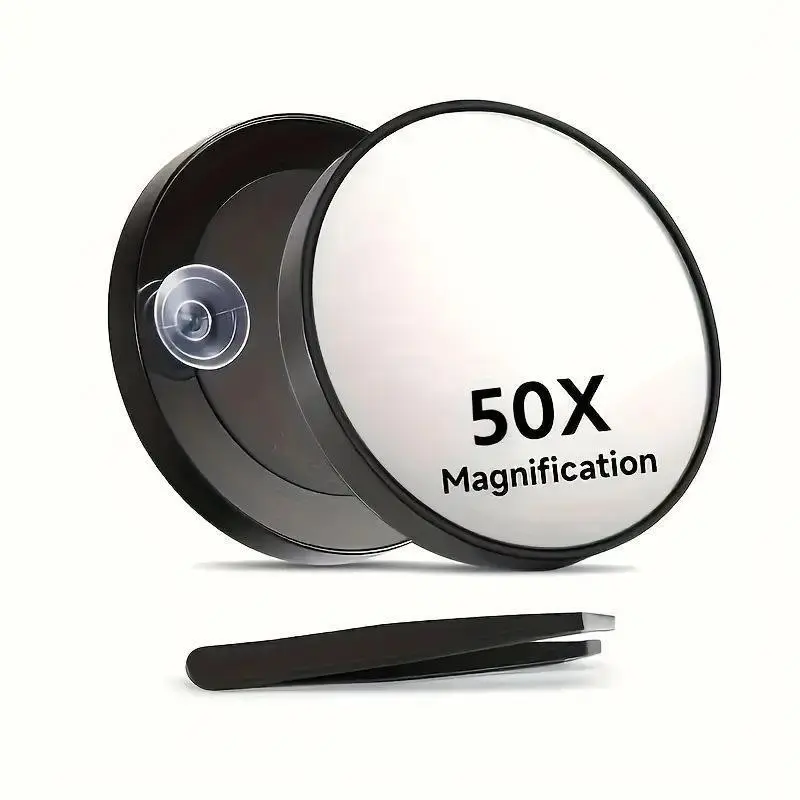50x HD Magnifying Makeup Mirror Set, Round Mirror with Beauty Tweezers, Strong Suction Portable Vanity Mirror, Home & Travel Essential