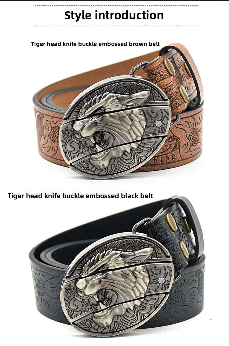 Men's belt, featuring embossed patterns, smooth buckle, personalized student fashion prints and engraved designs