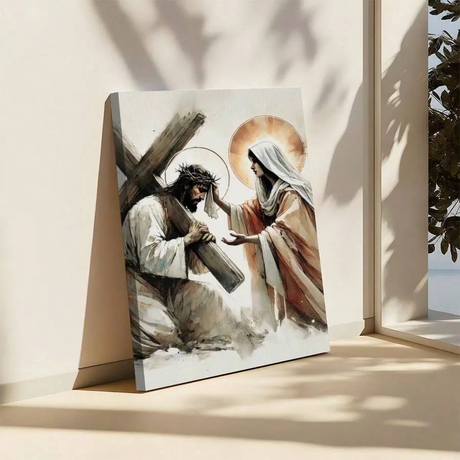 1Pc Framed Wall Art Jesus, Cross, Religious Art Style Canvas Poster Paintings Ideal Gift For Living Room Bedroom Corridor Wall Decor Room Decoration Ready To Hang