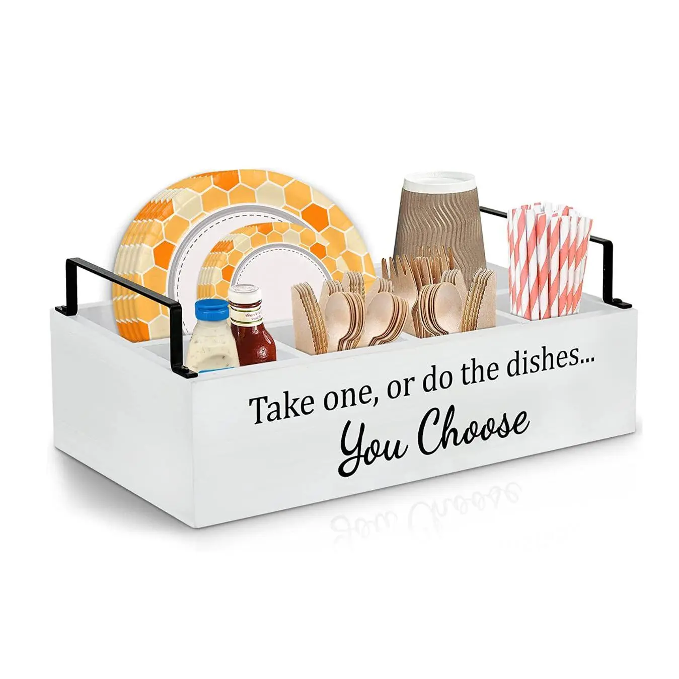 Paper Plate Holder for Kitchen Counter, Wood Utensil Caddy Paper Plater Dispenser under Cabinet, Silverware Holder for Party with Large Cup Holder holiday multifunctional organizer storage non-food contact multipurpose gift buy this must have portable box