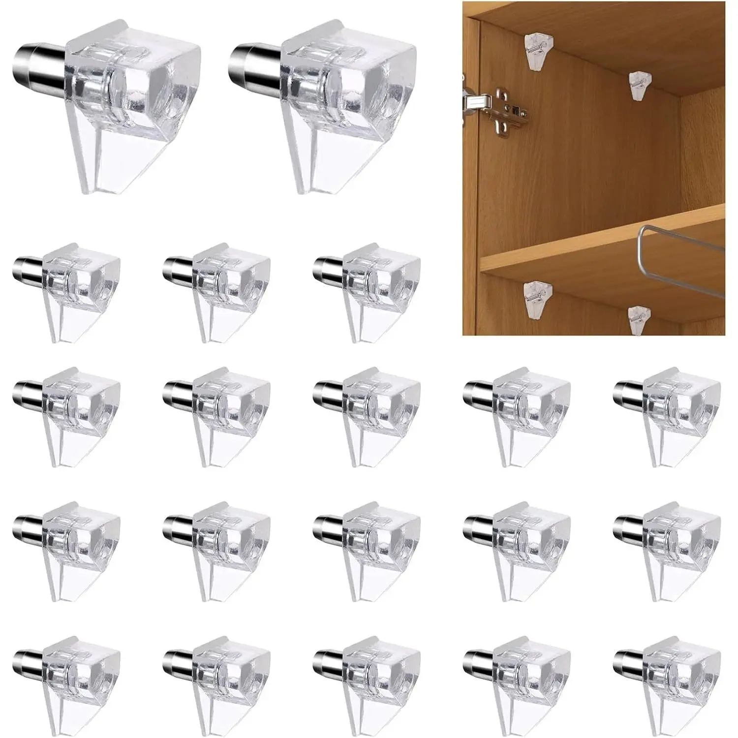 20pcs 3/16 Inch Clear Plastic Shelf Support Pegs, 5mm Shelf Pins for Wood Shelving, Kitchen, Furniture Shelf Bracket NailsGift