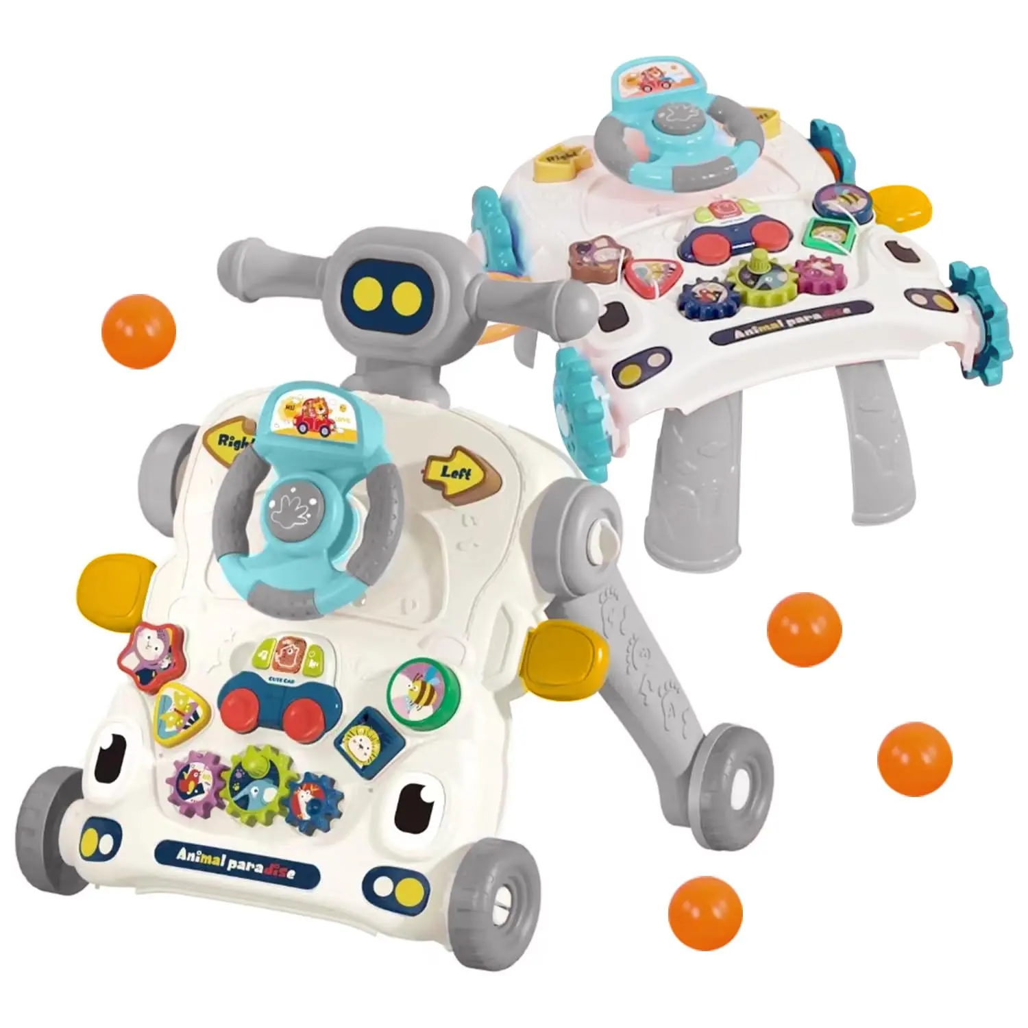 Baby Walker 3 in 1 Sit to Stand Push Walker With Activity Table and Center  Newborn Toddler (Grey)