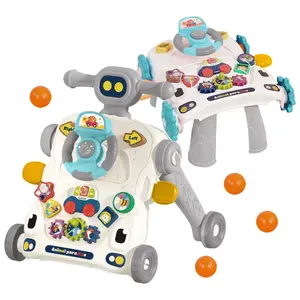 Baby Walker 3 in 1 Sit to Stand Push Walker With Activity Table and Center  Newborn Toddler (Grey)