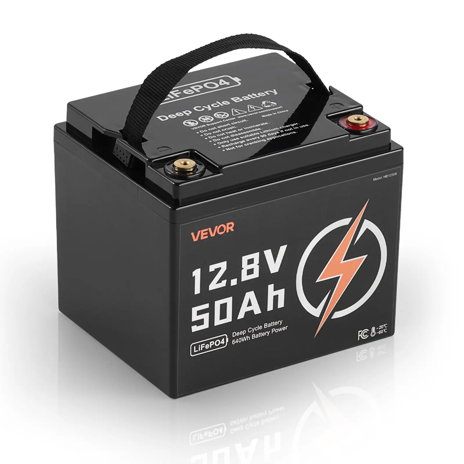 VEVOR 12V 50Ah LiFePO4 Battery, Up to 15000 Cycles, Deep Cycle Lithium Iron Phosphate Battery with Built-in BMS, Low Temperature Protection, 10 Years Lifetime, for Solar Off-Grid Home Energy Storage