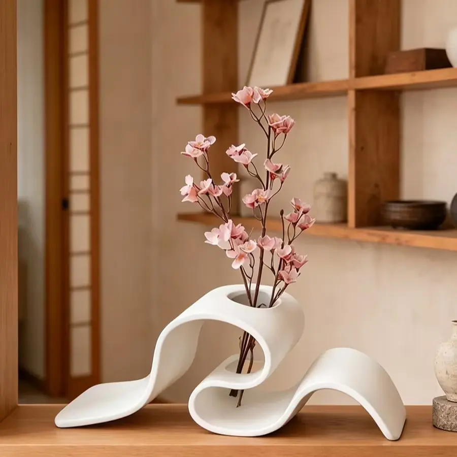 Modern Abstract Vase, Wave Shape Minimalist Decorative Vase, Home Decoration, Perfect for Living Room, Kitchen, Bedroom, Flower Vases