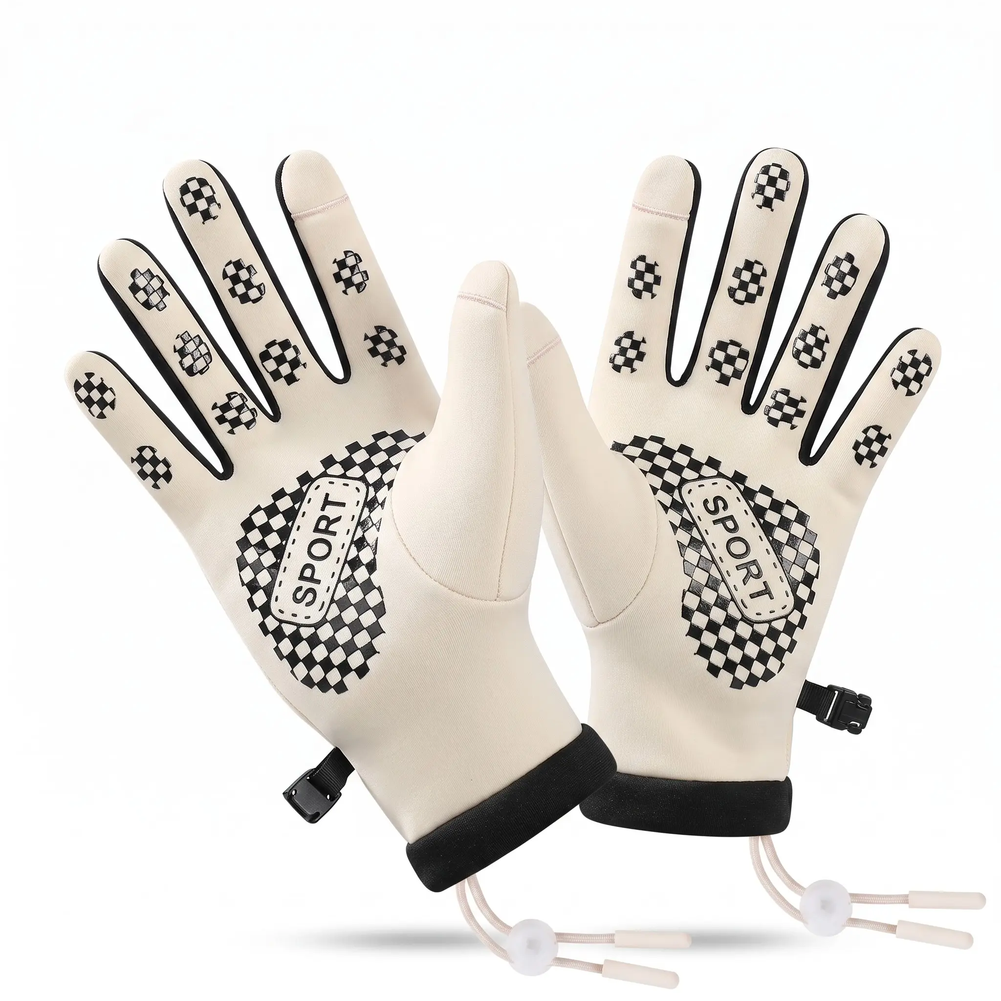 Winter Touchscreen Gloves, Waterproof Windproof Lined Gloves, Anti-Slip Checkered Palm, Outdoor Cycling Electric Bike Gloves, Warm Sports Gloves