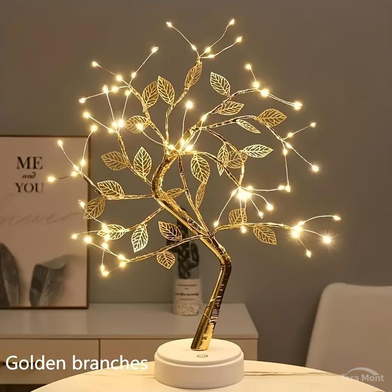 Dual Mode Touch Switch Gold Leaf Tree Light with 72 LED Copper Wire String Lights for Valentine Bedroom Christmas Decorative Lamp