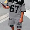 American Retro 67 Kids Sports Set, Clothes Kids, Boy Summer Short Sleeve Shorts Two-Piece Set, Casual Slim-Fitting Graphic for Children
