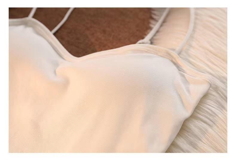 White Camisole Vest for Women Summer Inner Wear with Chest Pad Spider Web Beautiful Back Bra Integrated Sweet Spicy Girl TubeWomenswear Tops Workout Tops Spaghetti Strap Basic Workout Sets Women Sports Bra Casual Minimalist Short Sleeveless