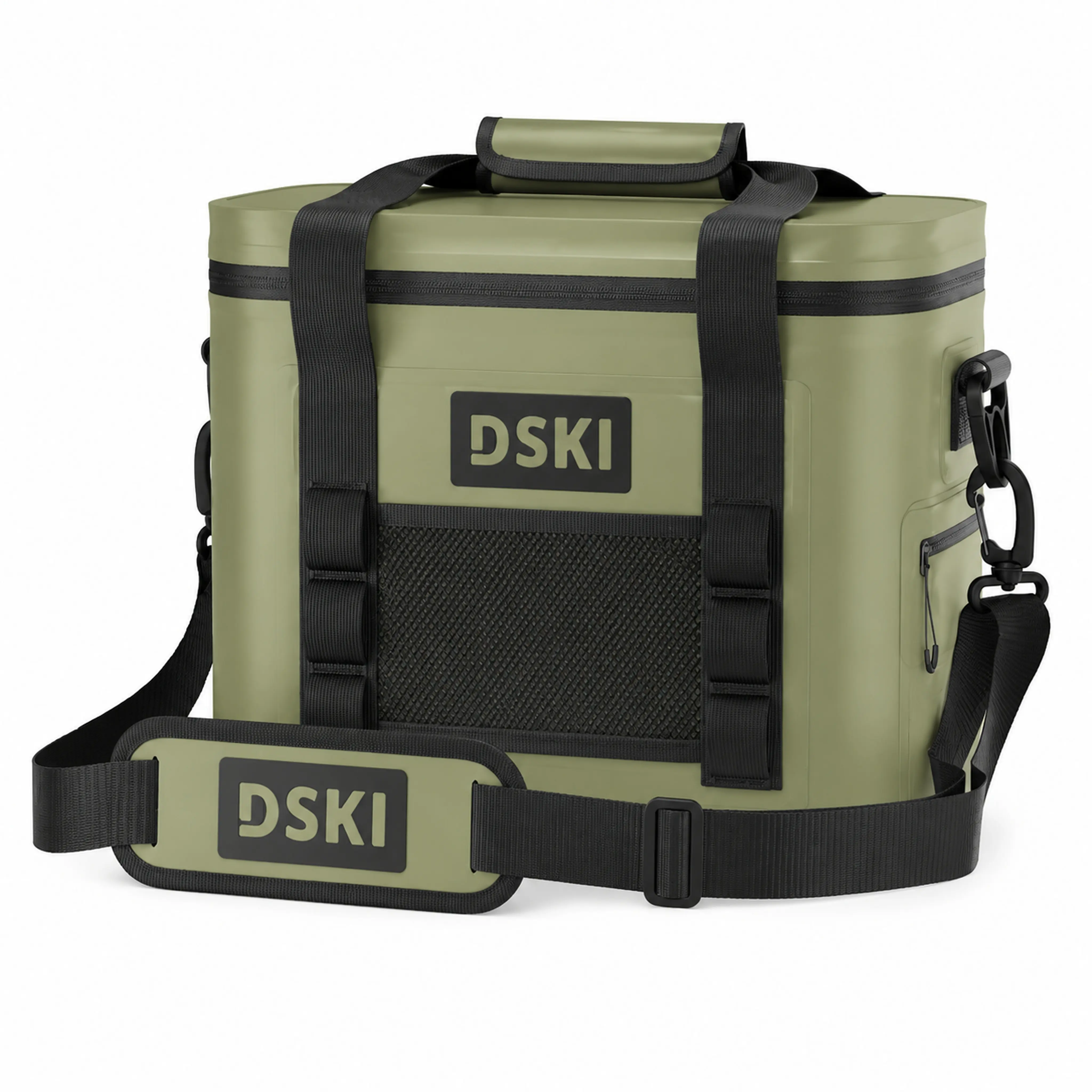 Waterproof soft lunch bag - Shoulder-strap insulated cooler, suitable for travel, beverages, beach days, small refrigerator for camping and outings, ice house lunch box, gift for men and women (green/grey)