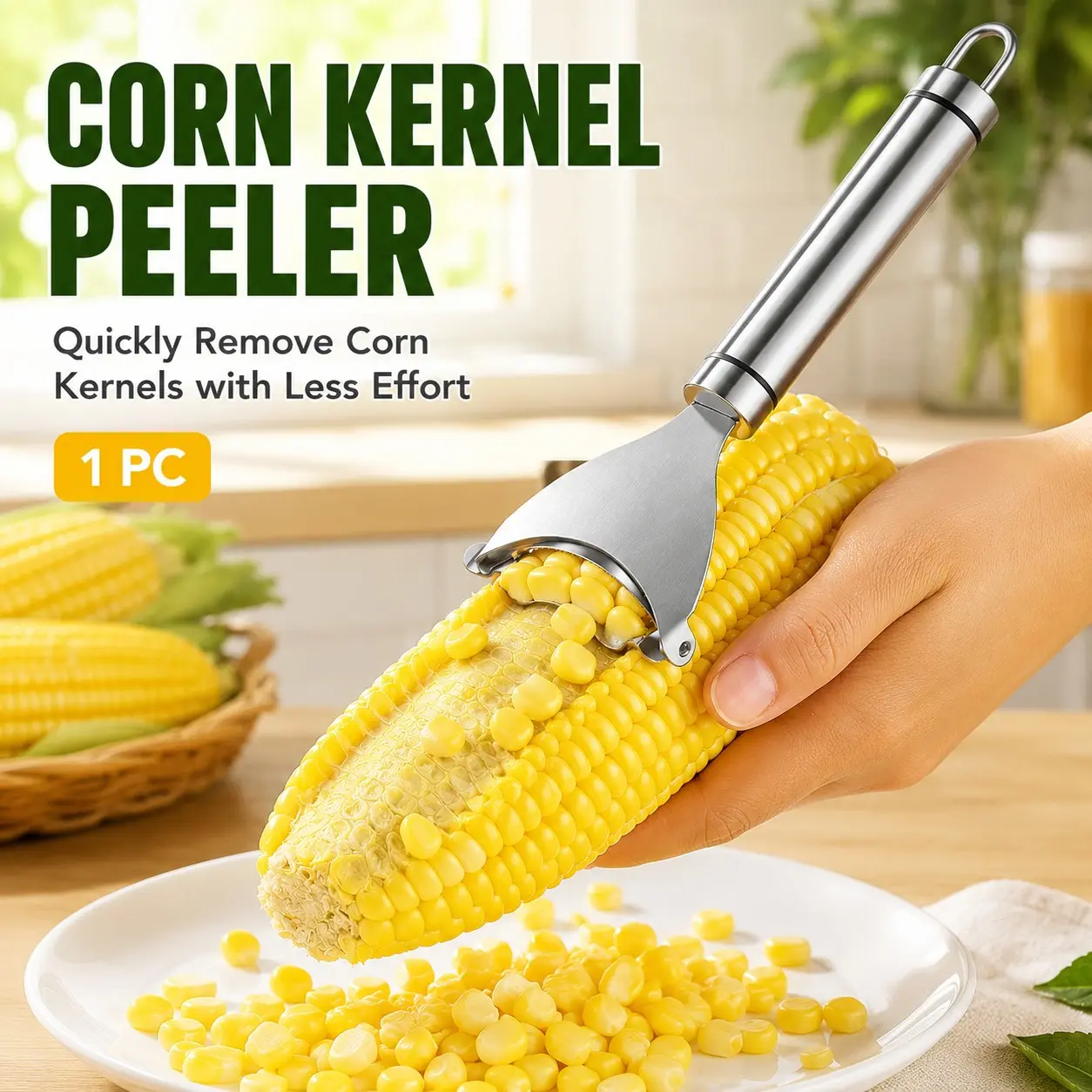 Stainless Steel Corn Detacher, Hand-Pushed Grain Separator, Sharp Corn Knife, Quick Kernel Removal, Kitchen Essential Tool