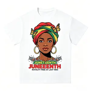 Juneteenth Freedom Royalty Free At Last 1865 Black Queen Turban Double Butterfly Broken Chain T-Shirt, Black Pride African American Royal Heritage Black History Women’s Casual Short Sleeve Top