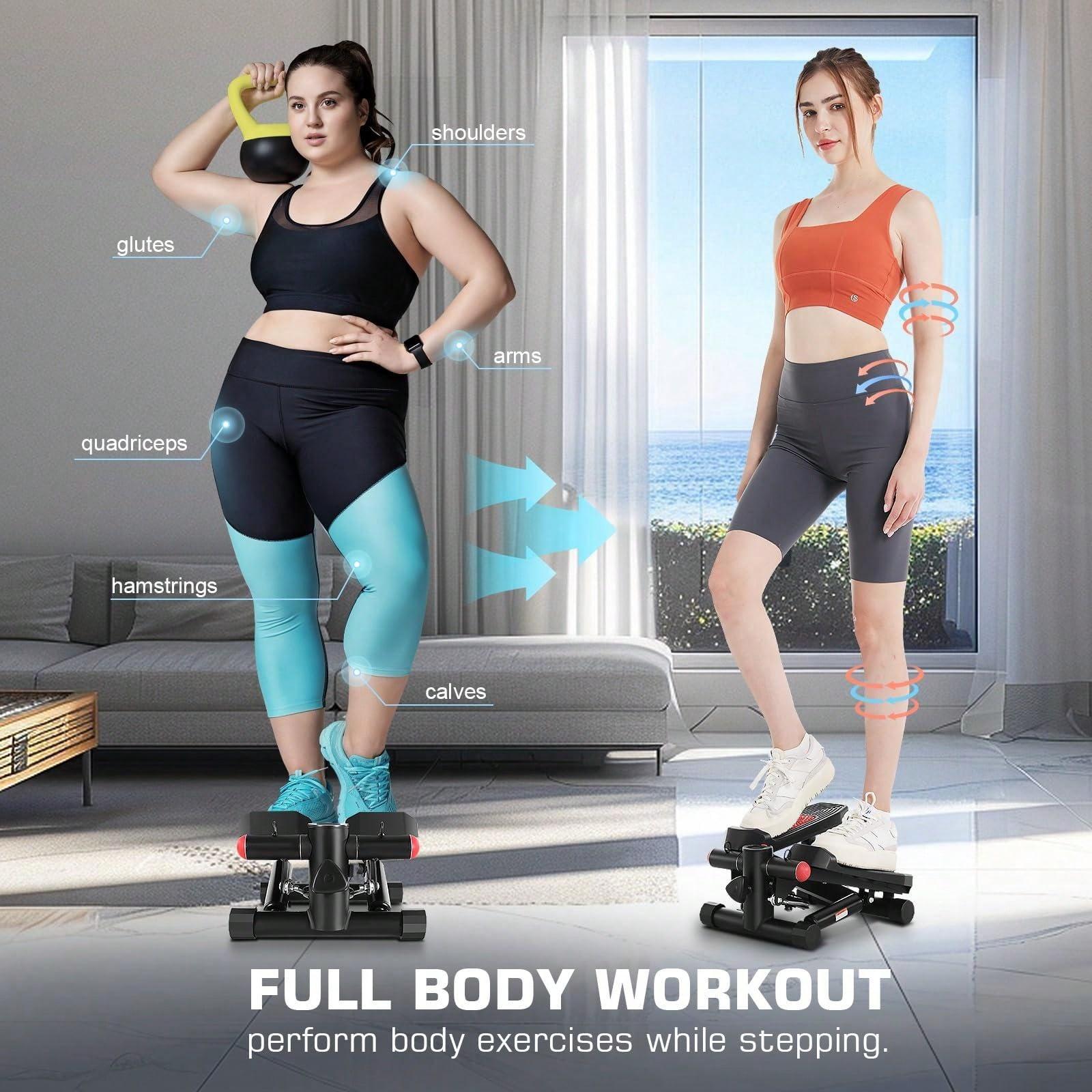 Mini Stepper with LCD Monitor & ResistanceBands for Full Body Cardio Exercise at Home FitnessEquipment Pedal Exerciser ab workout machine