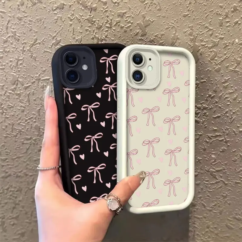 ROOJTMFMJ Durable Silicone Phone Case for iPhone 11, 12, 12 Mini - Pink Bows & Hearts Pattern, Celestial Eye Layered, Shockproof, Drop Resistant, Slim Fit, Full Cover, Phone Accessories, Gift Option, Iphone Series