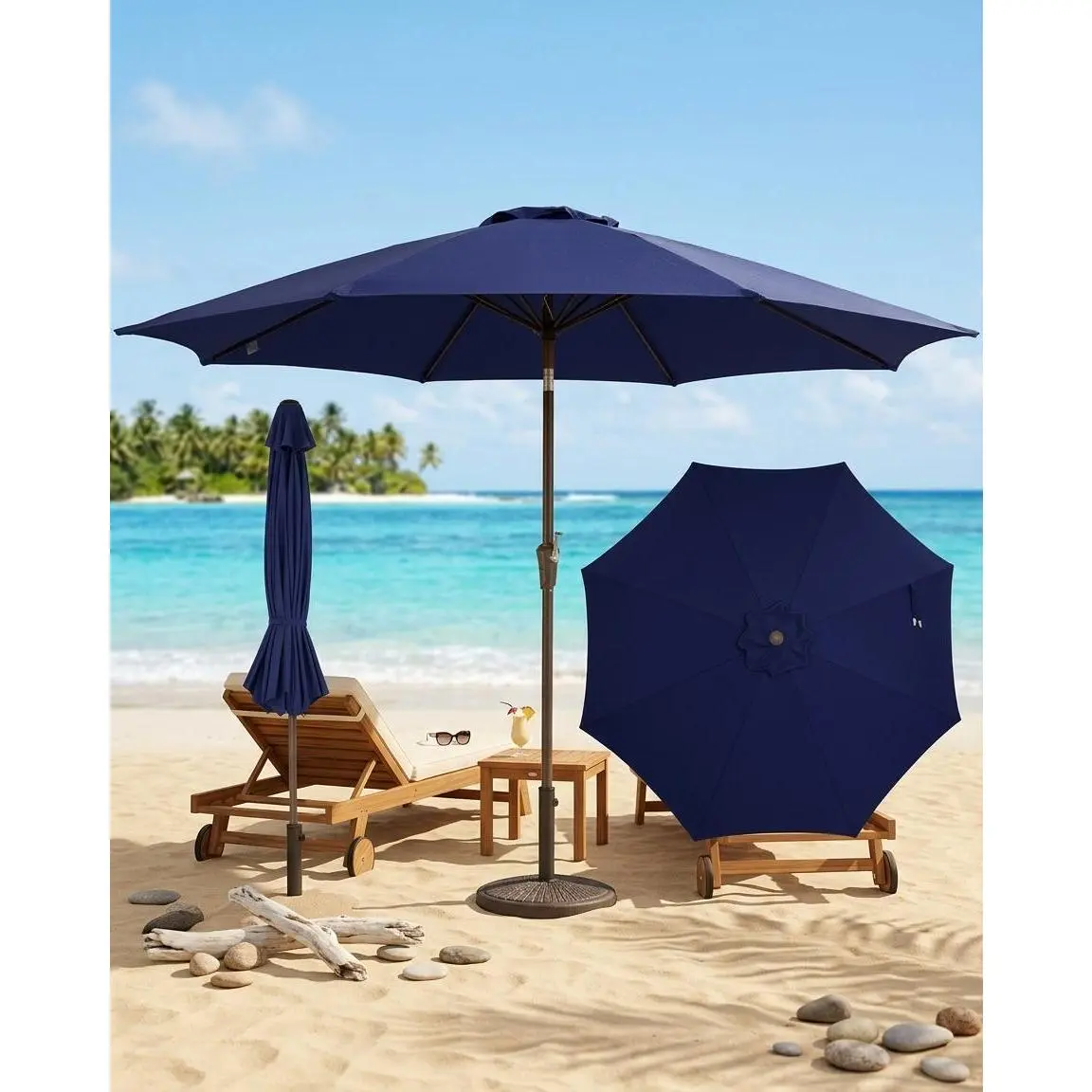 10FT Heavy Duty Outdoor Market Patio Umbrella, 8 Reinforced Solid Ribs, Crank Lift and Push Button Tilt Mechanism, All-Weather Table Sun Parasol for Pool Deck Garden Backyard Yard