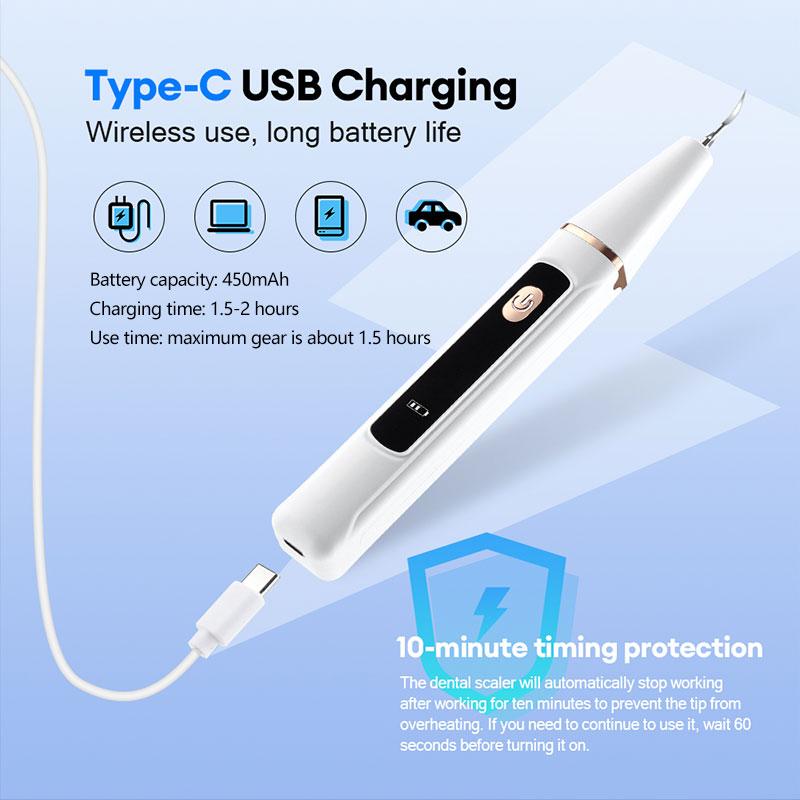 Ultrasonic Dental Cleaner Electric Tooth Cleaning Tool, Adjustable 3 Modes LED Light Fresh Breath Oral Hygiene Home Use