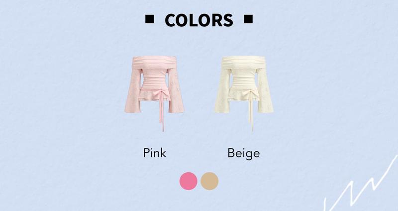 Cider Lace Off-shoulder Floral Knotted Ruched Long Sleeve Top