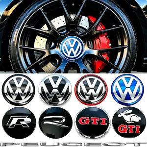 4Pcs 56mm Self-Adhesive Wheel Hub Emblem Stickers, Car Accessories, Automotive Vehicle Accessory, For VW GTI Polo Passat B6/B7/B8 Golf Mk6/Mk7/Mk8 Tiguan Jetta, die-cut fit, to cover scratched faded factory wheel badge exterior repair accessories