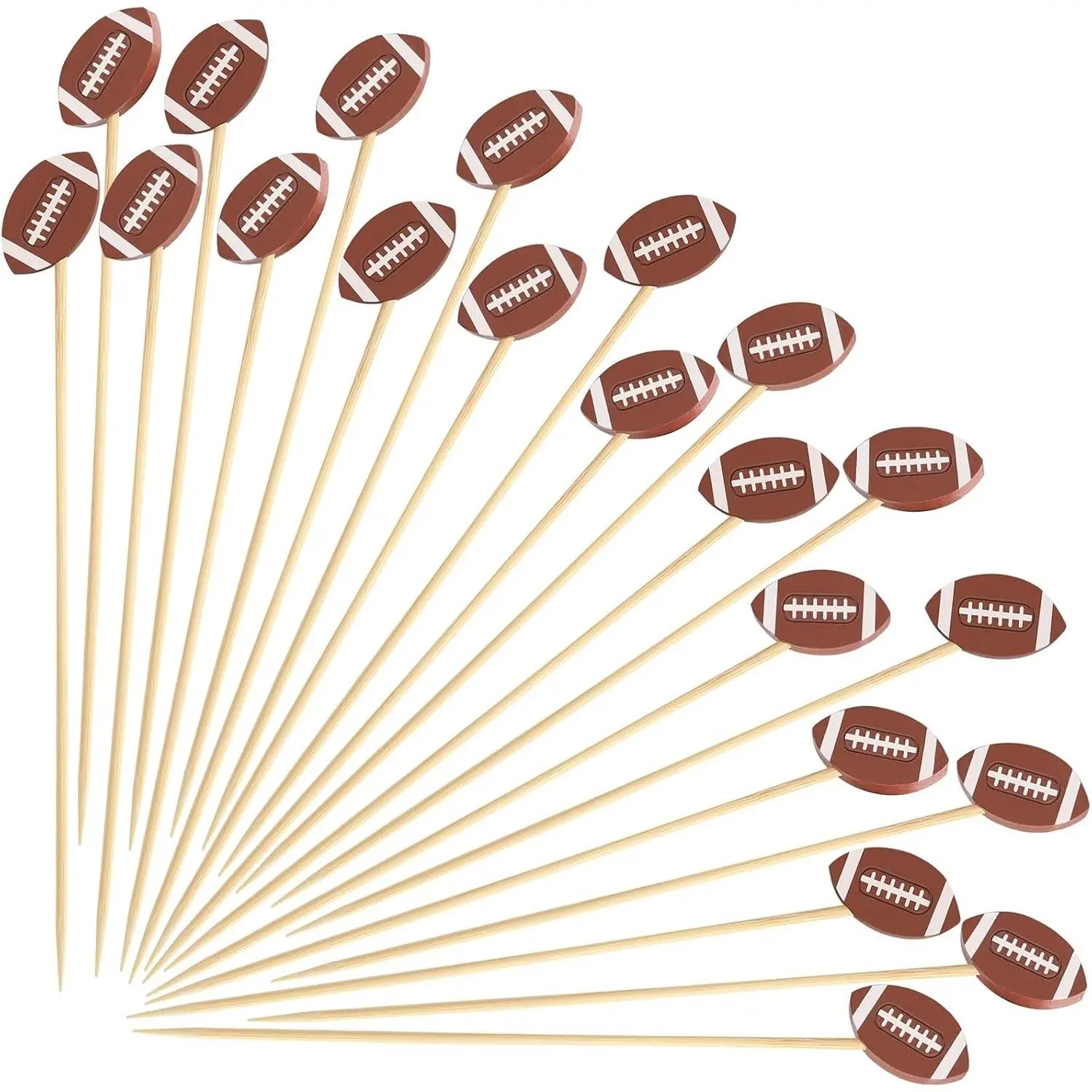 100 Football Cocktail Picks, Decorative Fancy Toothpicks for Appetizers Drinks Fruit Food, 4.7 IN Long Bamboo Skewers Charcuterie Sticks for Rugby Ball Super Bowl Party Supplies Football Themed Decor