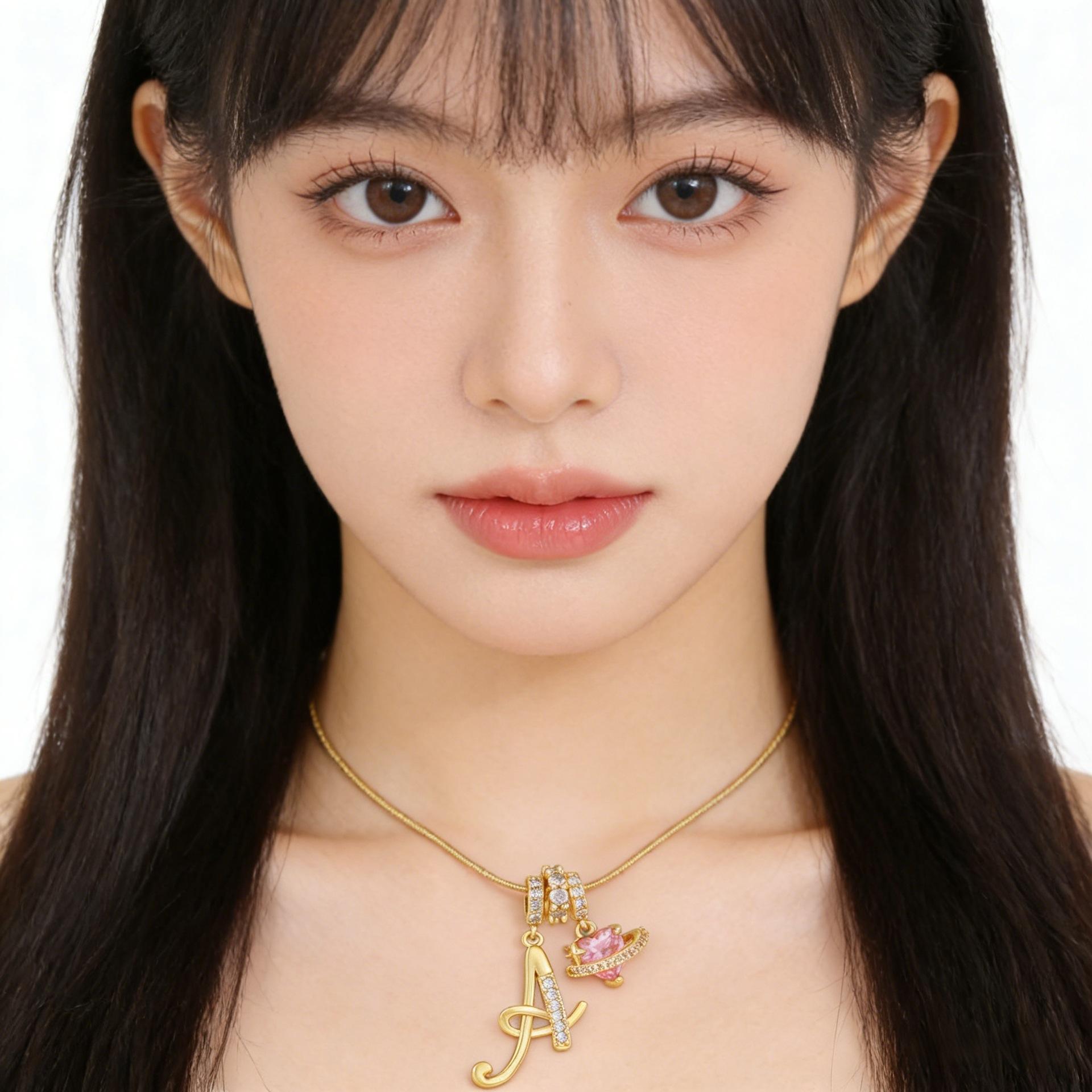 A–Z Initial Necklace for Women, Colorful Cubic Zirconia Letter Pendant, Dopamine Style Gold Tone Chain Necklace, Personalized Cute Jewelry for Daily Wear, Layering Outfit and Gift