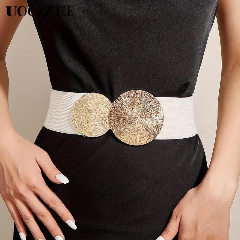 Fashionable European and American style belt for women to decorate coats and dresses, belts to tighten waist, elastic waistband for suits, wide Waist width 2.35inch, length 27inch, suitable for waist circumference 27~31.5inch Round Modern