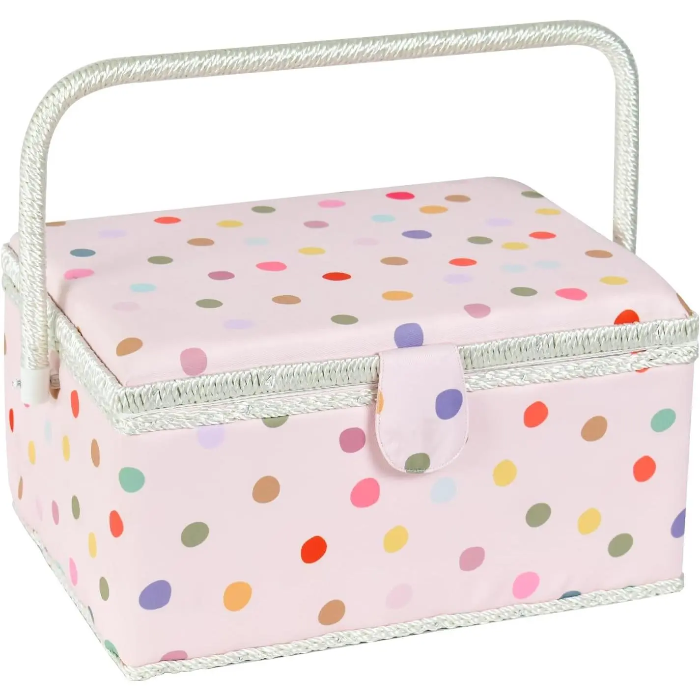 Sewing Basket, Wooden Sewing Storage Box with Removable Tray, Vintage Sewing Carrying Bag for Sewing Mending, Beginner, Professional (Light Pink, Large Rectangle)